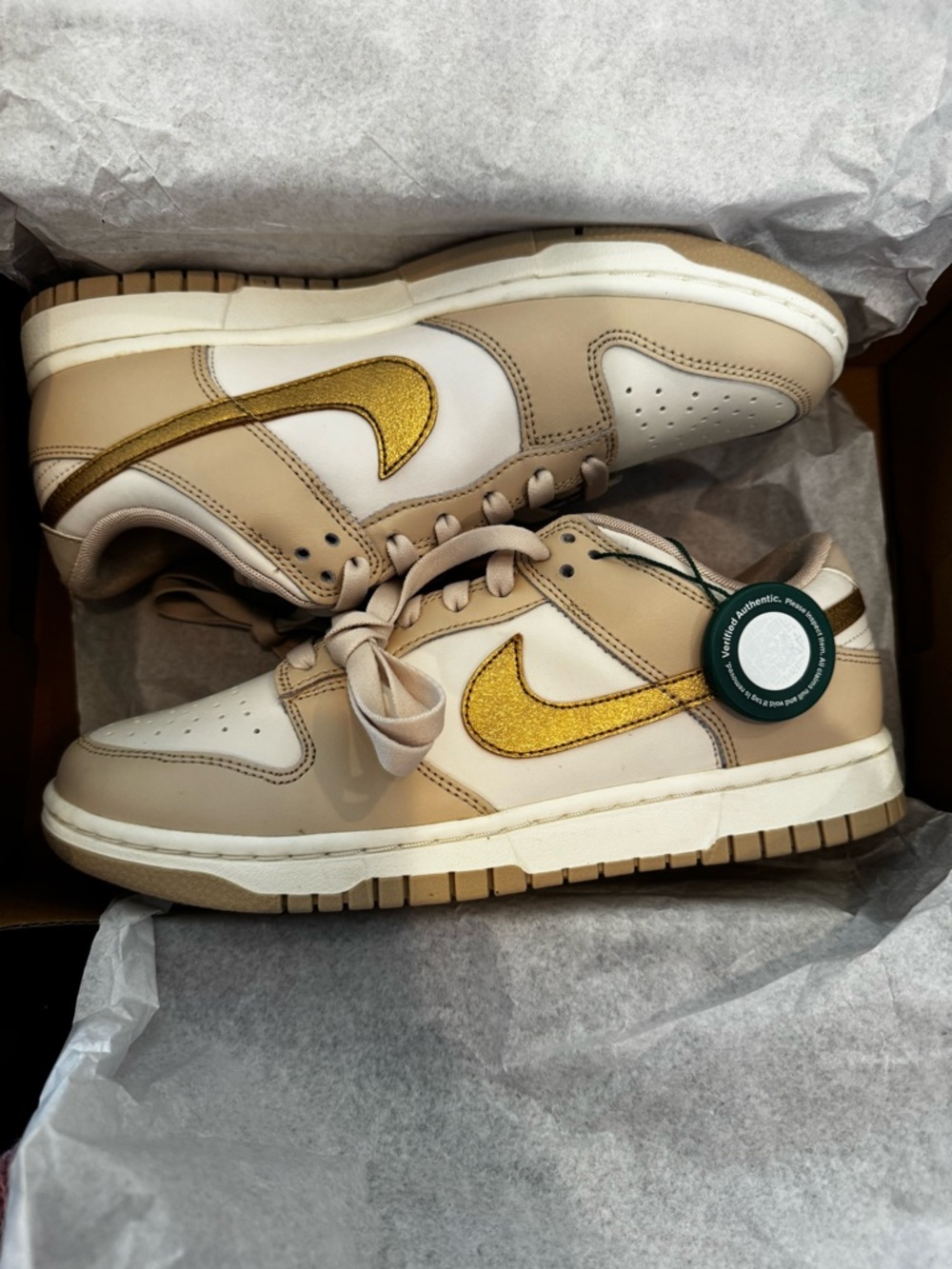 Nike Dunk Low Phantom with Metallic Gold Accent NWT size 8W